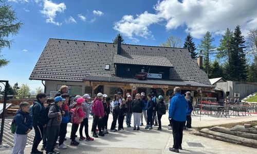 Četrtošolci smo varno prispeli na Areh in gremo raziskovat okolico.